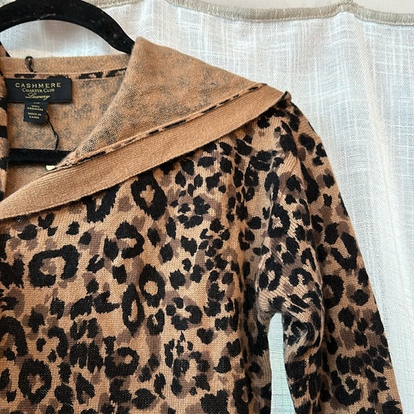CHARTER CLUB 100% Cashmere Hooded Cheetah-Print Cardigan XS and PP PRICE FIRMM - Picture 8 of 8